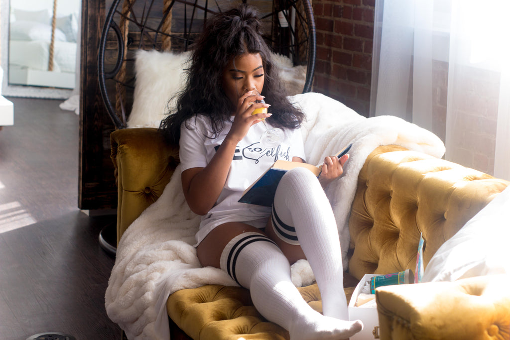 White Selfish Over Knee Socks