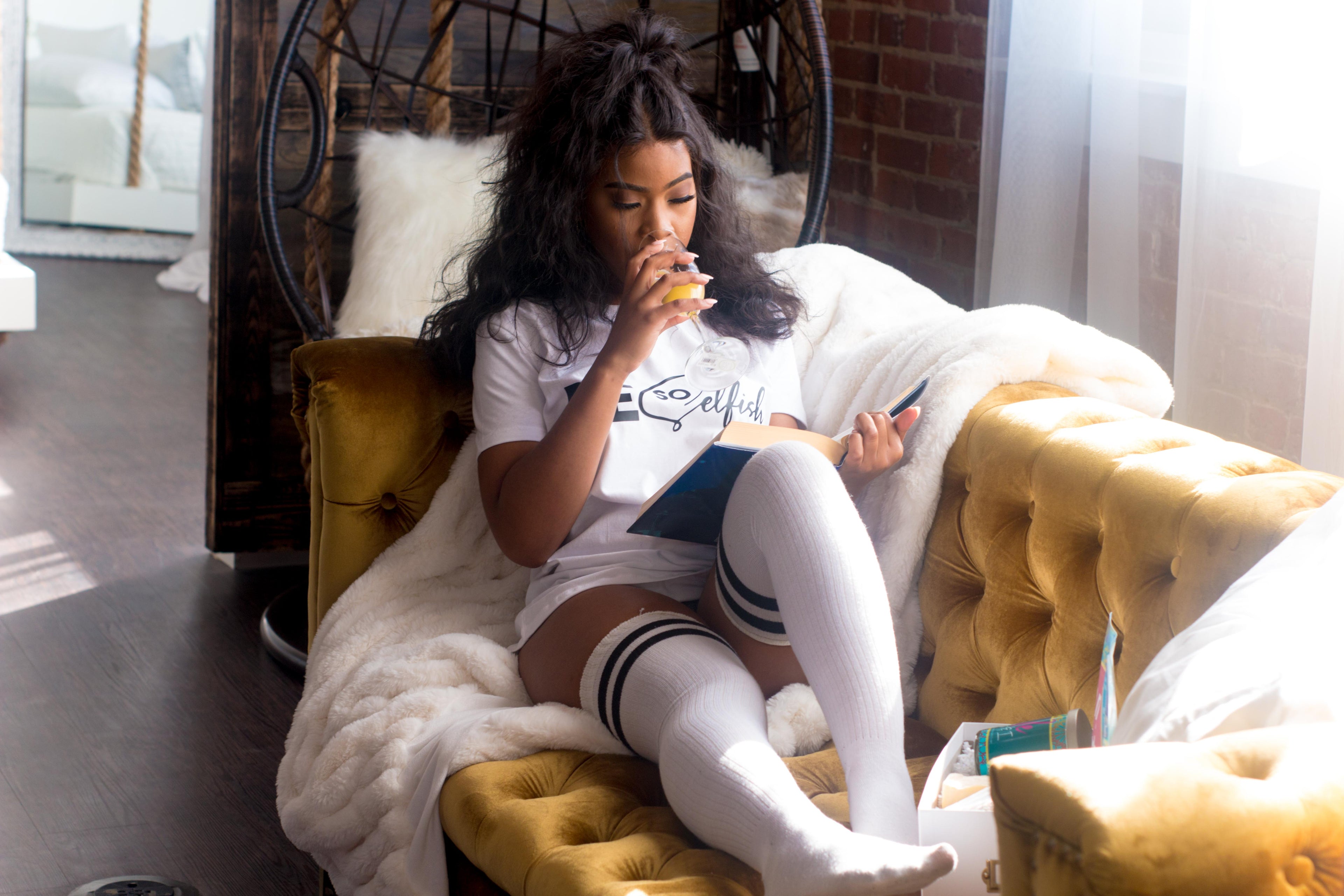 White Selfish Over Knee Socks