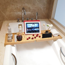 Load image into Gallery viewer, Bathtub Storage Rack Bamboo Retractable Phablet Bathroom Bathtub Bath Pallet Rack